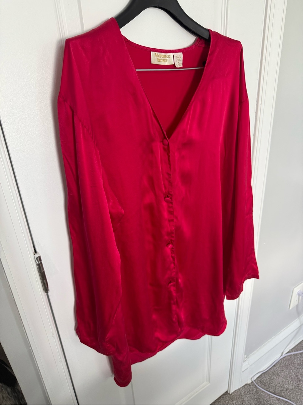 Victoria's Secret Red Silk V-Neck Button-Front shirt